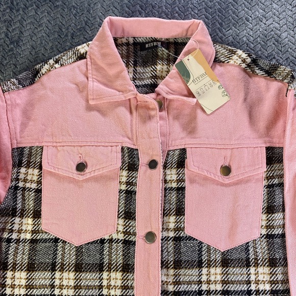 BTFBM Women Long Sleeve Shirts Button Down Plaid Casual Flannel Shirt Size S - Picture 2 of 10